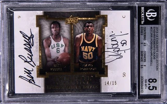 2013-14 Upper Deck Exquisite Collection Bill Russell/David Robinson Enshrinements Duos #EE2RR card image