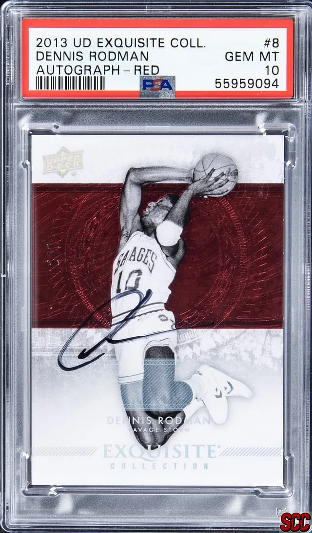 2013-14 Upper Deck Exquisite Collection Dennis Rodman Autographs Red #8 card image