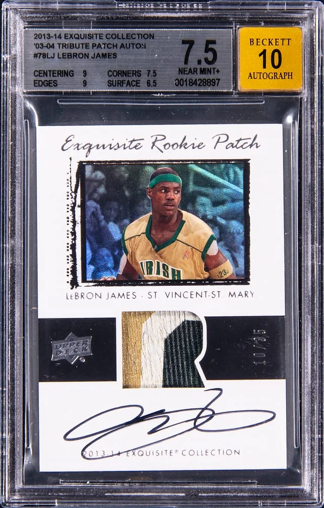 2013-14 Upper Deck Exquisite Collection LeBron James 03-'04 Tribute Patch Autographs #78-LJ card image