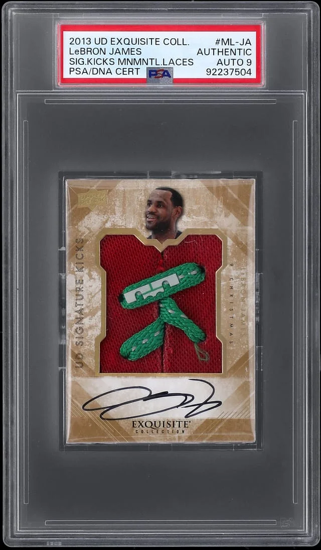2013-14 Upper Deck Exquisite Collection LeBron James Signature Kicks Monumental Laces Christmas #ML-JA card image