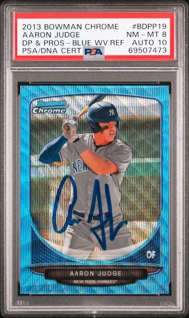 2013 Bowman Chrome Aaron Judge Picks & Prospects Blue Wave Refractor #BDPP-19 card image