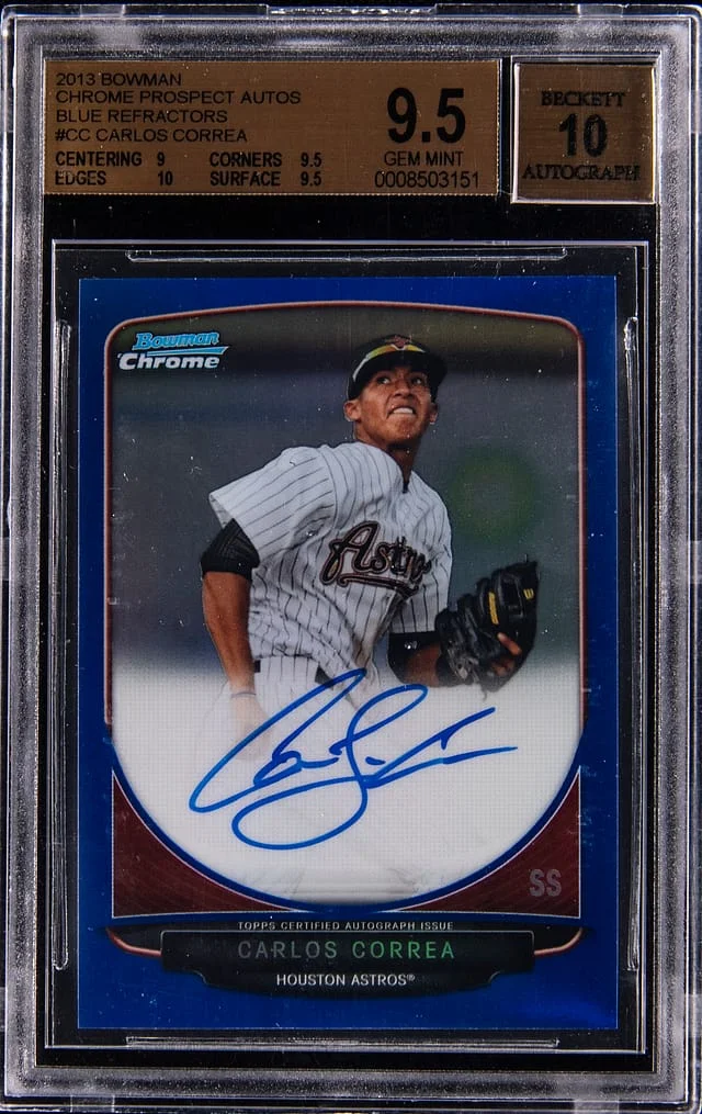 2013 Bowman Chrome Carlos Correa Prospect Autographs Blue Refractor #BCP-CC card image