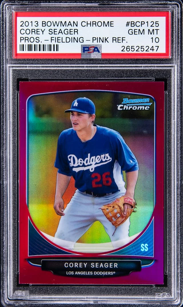 2013 Bowman Chrome Corey Seager (Fielding) Prospect Pink Refractor #BCP125 card image
