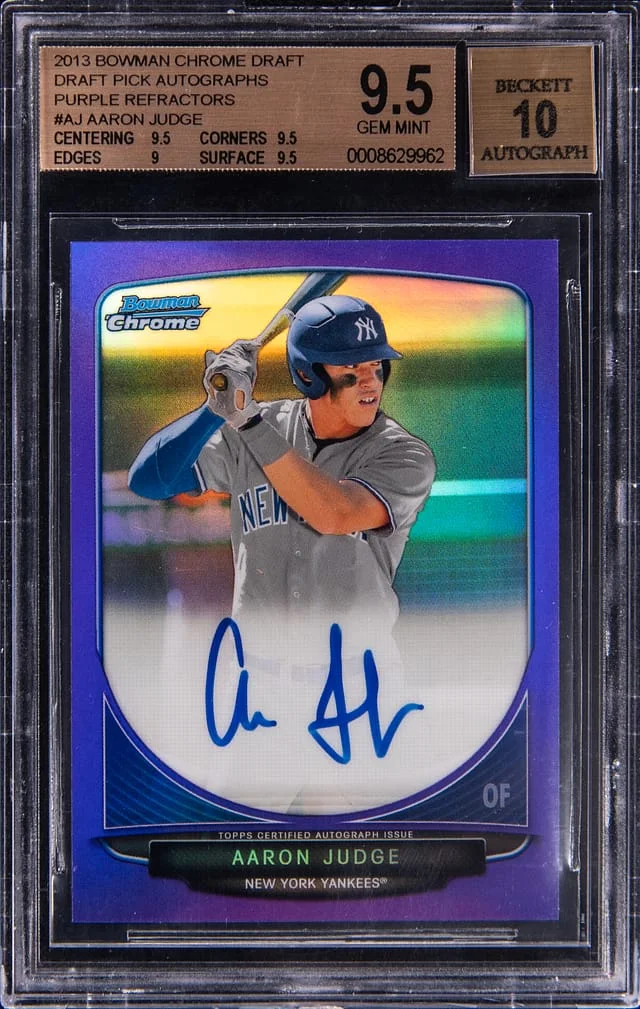 2013 Bowman Chrome Draft Aaron Judge Pick Autographs Purple Refractor #CPA-AJ card image