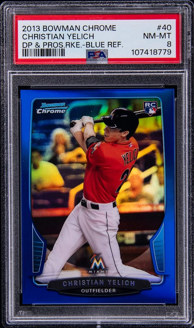 2013 Bowman Chrome Draft Christian Yelich Picks & Prospects Blue Refractor #40 card image