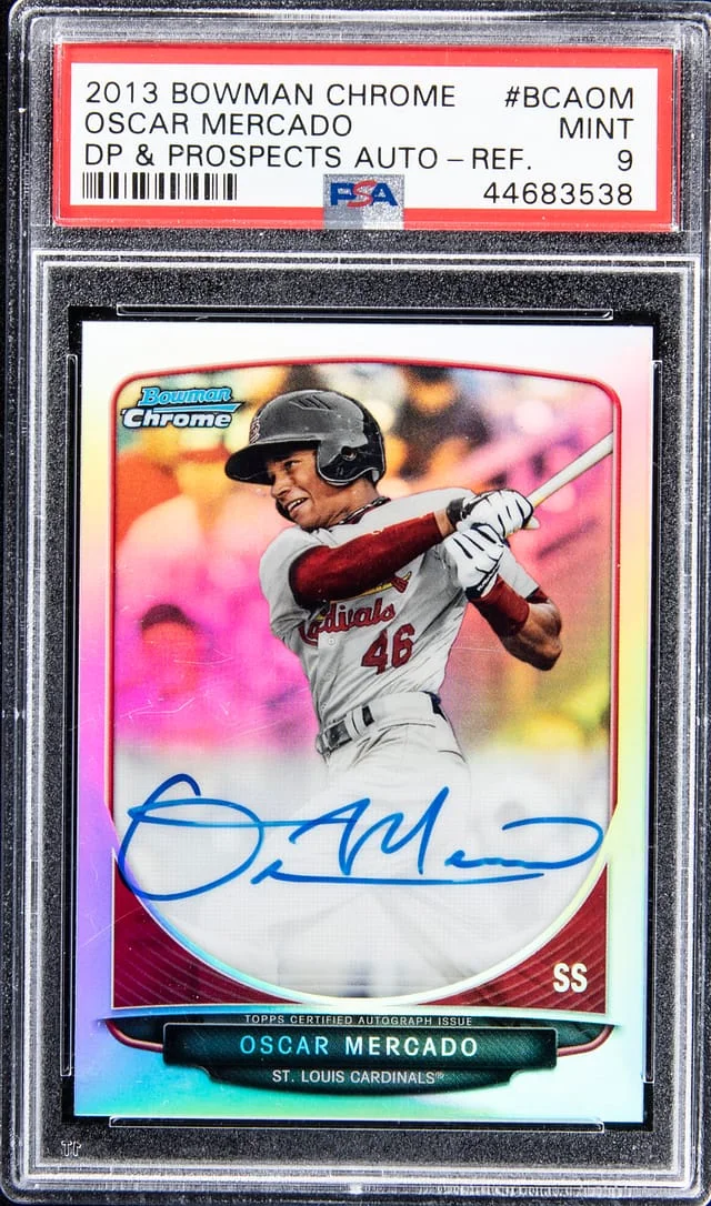 2013 Bowman Chrome Draft Oscar Mercado Picks and Prospects Autographs Refractor #BCAOM card image