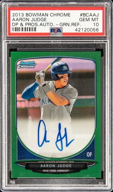 2013 Bowman Chrome Draft Picks & Prospects Autographs Green Refractor Bcaaj Aaron Judge #no-number card image