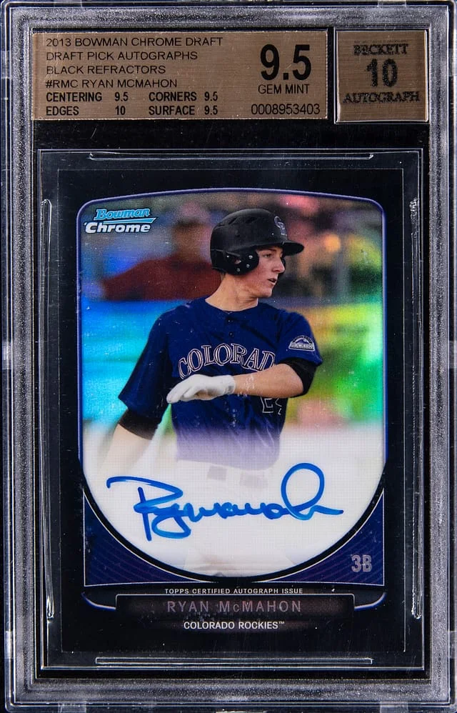 2013 Bowman Chrome Draft Ryan McMahon Pick Autographs Green Refractors #BCA-RMC card image