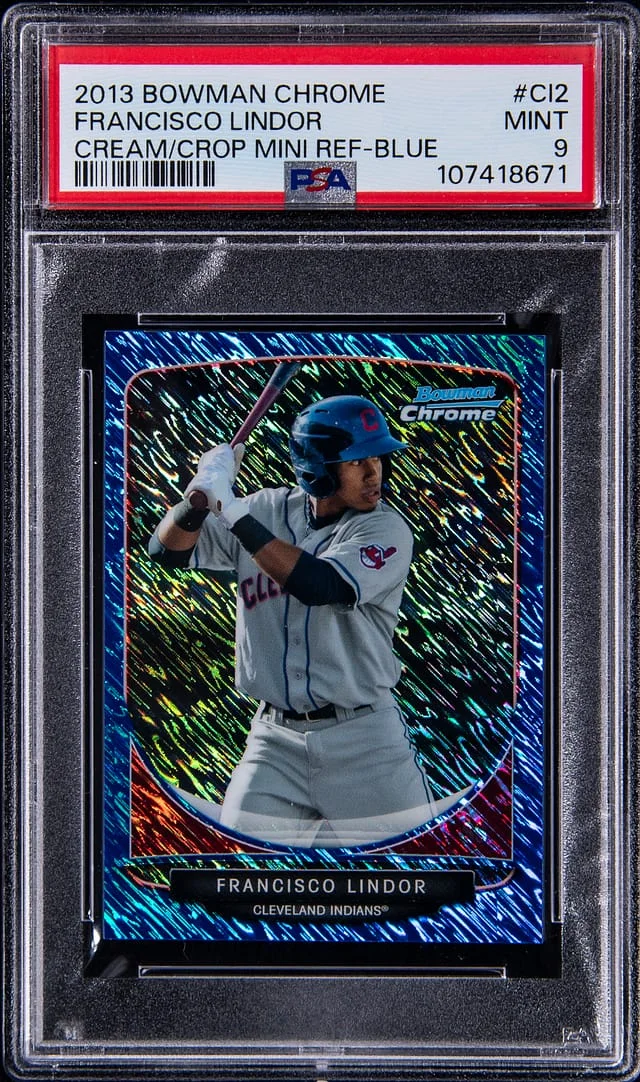 2013 Bowman Chrome Francisco Lindor Cream of the Crop Mini Blue Refractor #CC-C12 card image