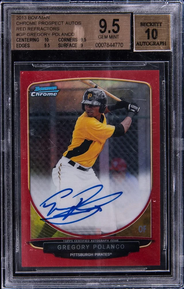 2013 Bowman Chrome Gregory Polanco Prospect Autographs Red Refractors #BCP-GP card image