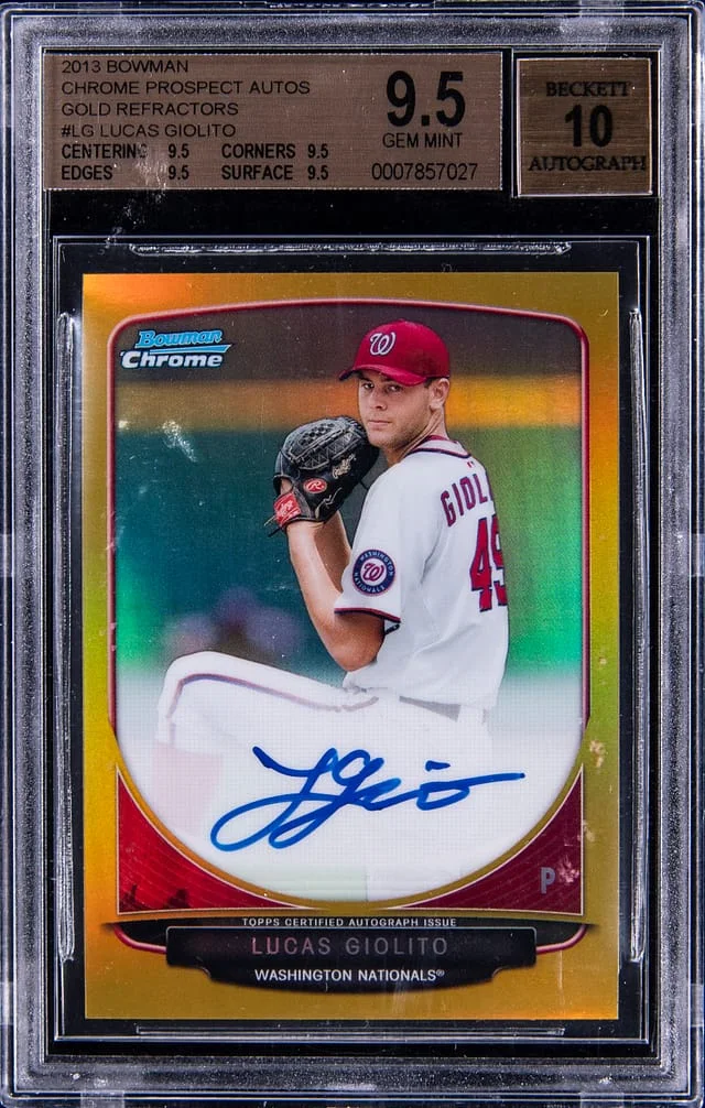 2013 Bowman Chrome Lucas Giolito Prospect Autograph Gold Refractor #BCP-LG card image