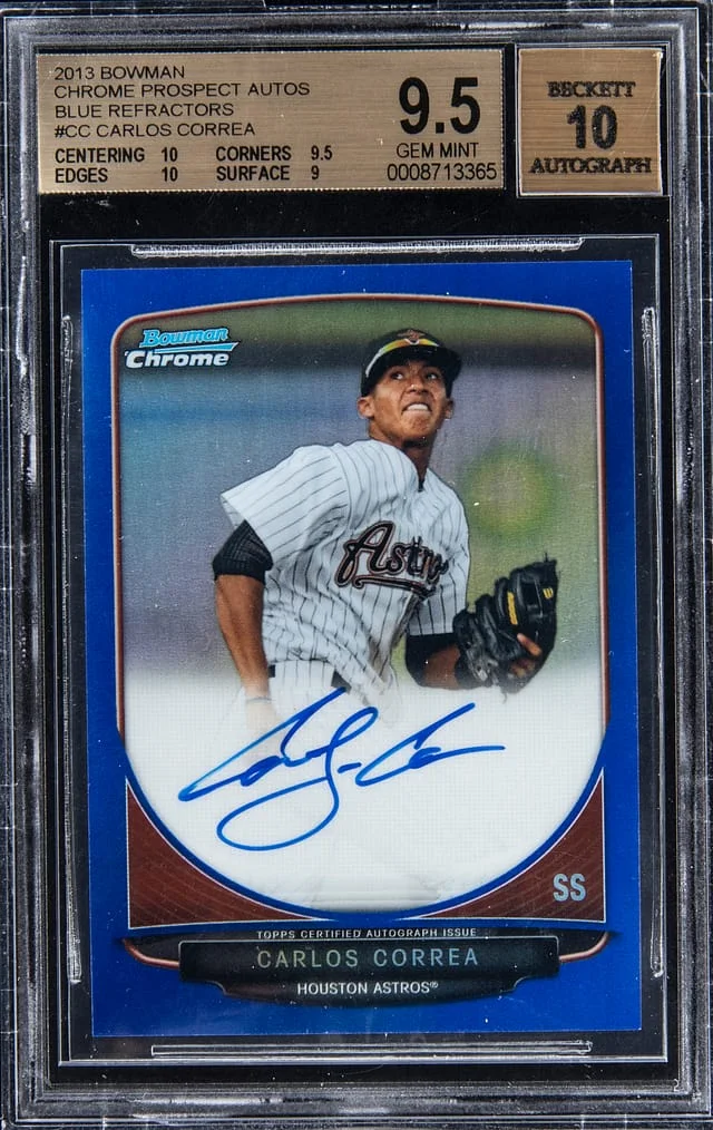 2013 Bowman Chrome Prospects Carlos Correa Autographs Blue Refractors #BCP-CC card image