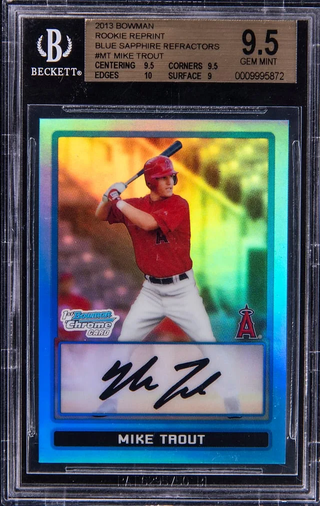 2013 Bowman Mike Trout Reprint Blue Sapphire Refractors #BDPP89 card image