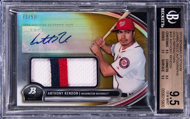 2013 Bowman Platinum Anthony Rendon Jumbo Relic Autographs Gold Refractor #AR card image