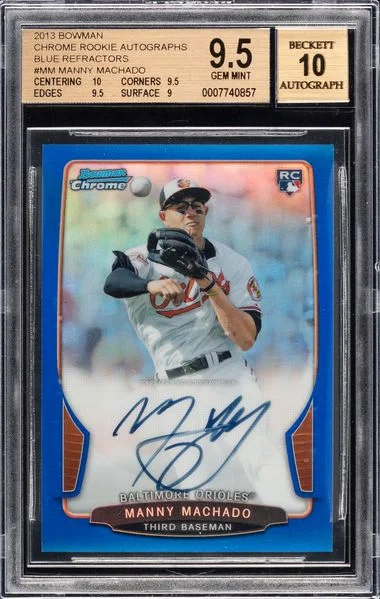 2013 Chrome Autographs Blue Refractors Manny Machado #MM card image