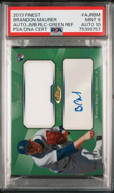 2013 Finest Brandon Maurer Autograph Jumbo Relic Green Refractor #AJR-BM card image