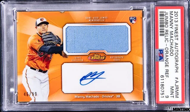 2013 Finest Manny Machado Autograph Jumbo Relic Orange Refractor #AJRMM card image
