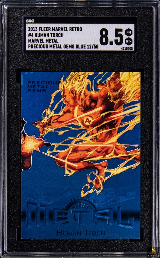2013 Fleer Human Torch Marvel Retro Marvel Metal Precious Metal Gems (PMG) Blue #4 card image