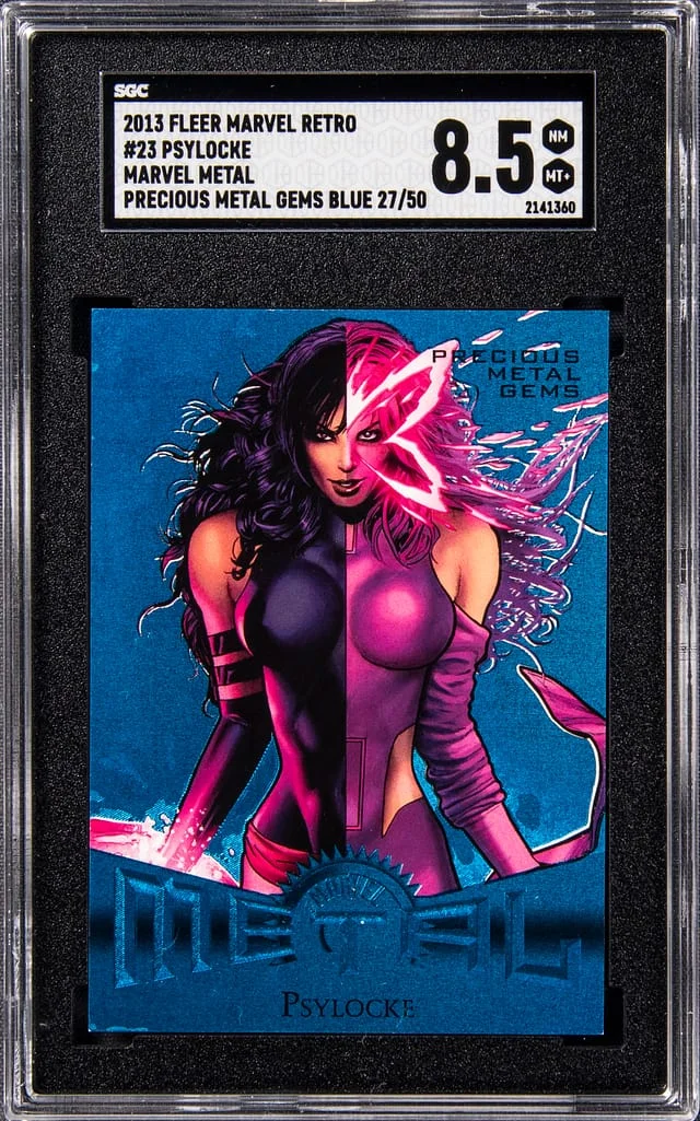 2013 Fleer Psylocke Marvel Retro Precious Metal Gems (PMG) Blue #23 card image