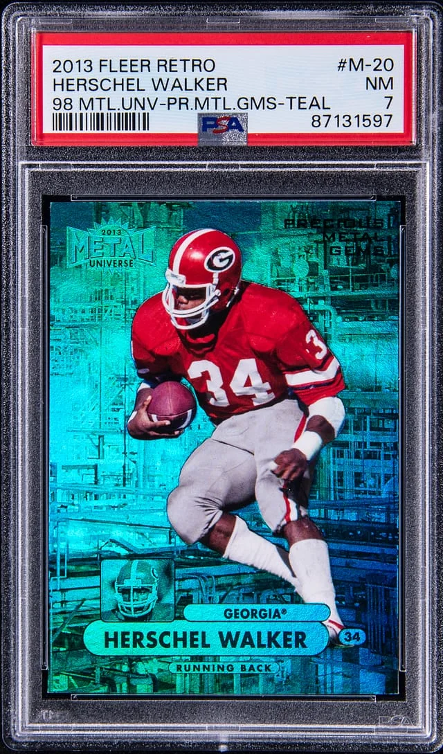 2013 Fleer Retro Herschel Walker 1998 Metal Universe Precious Metal Gems Teal #M-20 card image
