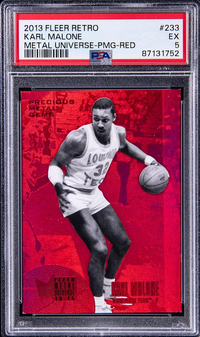 2013 Fleer Retro Karl Malone Metal Universe Precious Metal Gems Red #233 card image