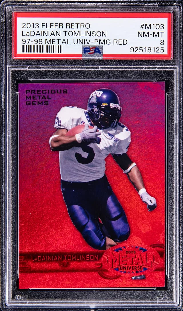 2013 Fleer Retro LaDainian Tomlinson 97-98 Metal Universe Precious Metal Gems Red #M103 card image