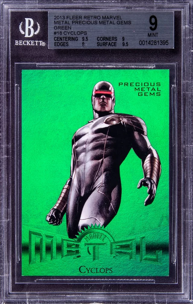 2013 Fleer Retro Marvel Cyclops Precious Metal Gems (PMG) Green #18 card image