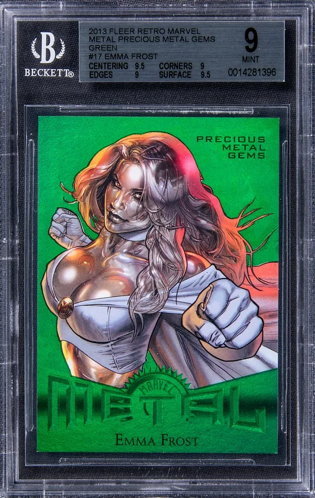 2013 Fleer Retro Marvel Emma Frost Precious Metal Gems (PMG) Green #17 card image