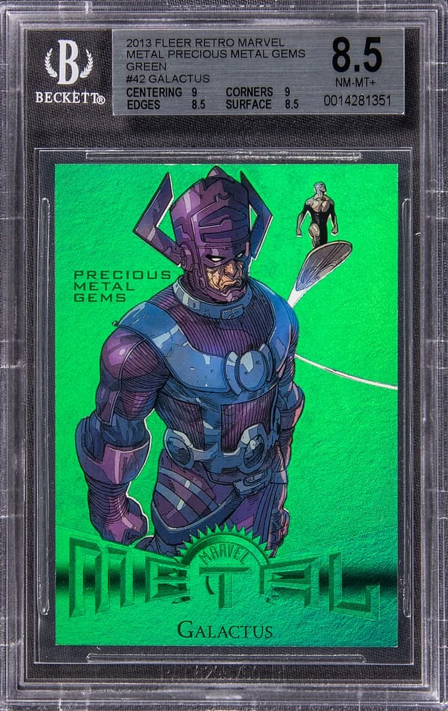 2013 Fleer Retro Marvel Galactus Precious Metal Gems (PMG) Green #42 card image