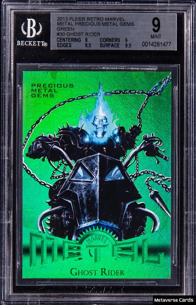 2013 Fleer Retro Marvel Ghost Rider Metal Precious Metal Gems (PMG) Green #30 card image