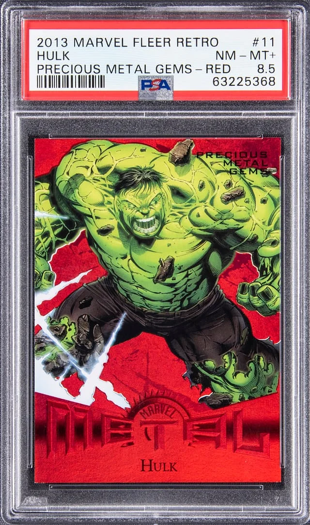 2013 Fleer Retro Marvel Hulk Marvel Metal PMG Red #11 card image