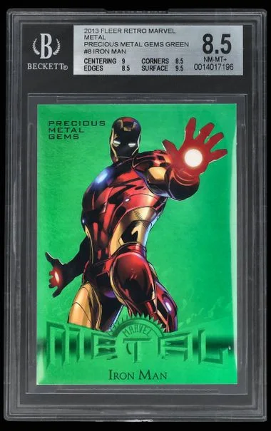 2013 Fleer Retro Marvel Iron Man Precious Metal Gems (PMG) Green #8 card image
