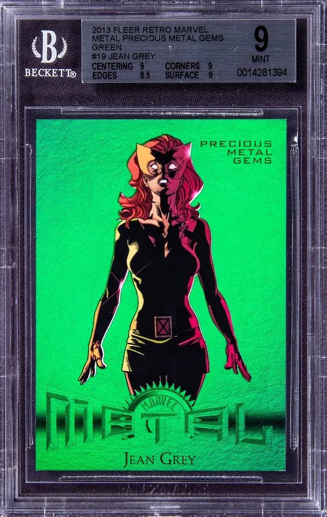 2013 Fleer Retro Marvel Jean Grey Precious Metal Gems (PMG) Green #19 card image
