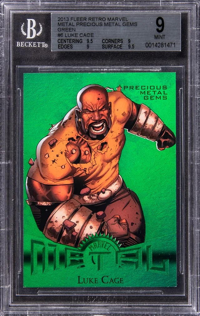 2013 Fleer Retro Marvel Luke Cage Precious Metal Gems (PMG) Green #6 card image