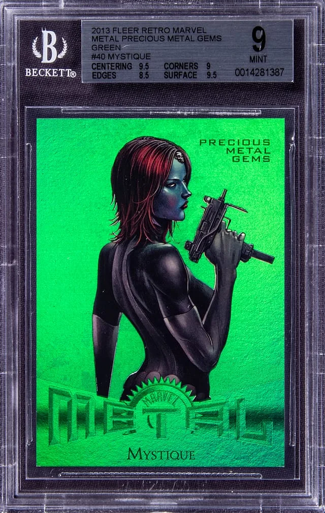 2013 Fleer Retro Marvel Mystique Precious Metal Gems (PMG) Green #40 card image