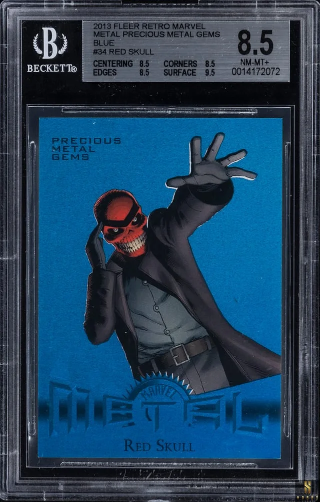 2013 Fleer Retro Marvel Red Skull Metal Precious Metal Gems (PMG) Blue #34 card image