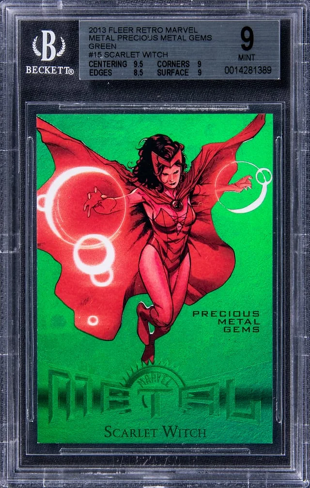 2013 Fleer Retro Marvel Scarlet Witch Precious Metal Gems (PMG) Green #15 card image