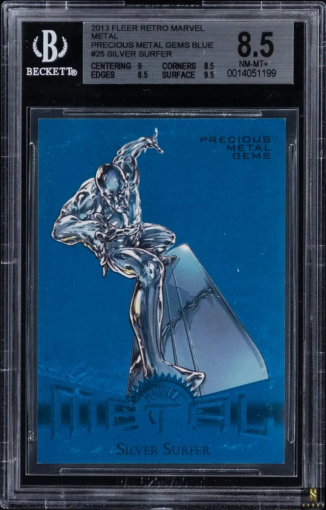 2013 Fleer Retro Marvel Silver Surfer Precious Metal Gems (PMG) Blue #25 card image