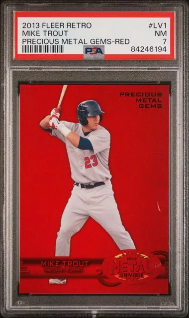 2013 Fleer Retro Mike Trout Precious Metal Gems (PMG) Red #LV1 card image