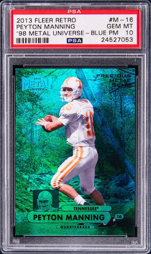 2013 Fleer Retro Peyton Manning 98 Metal Universe Blue PMG #M-16 card image
