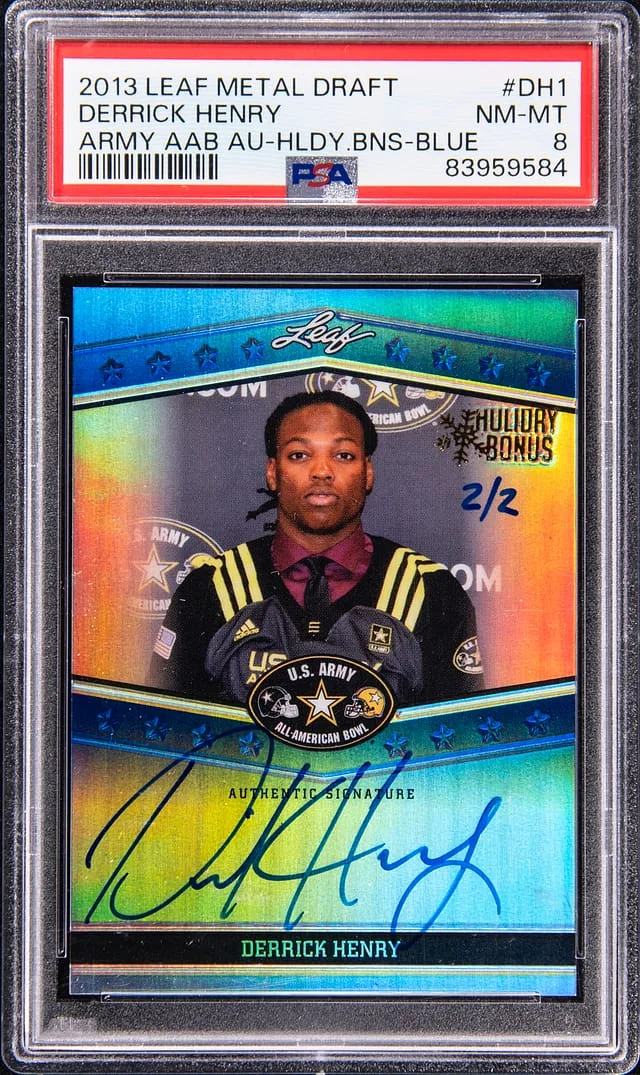 2013 Leaf Metal Derrick Henry Draft Army All-American Bowl Autograph Holiday Bonus Blue #ATA-DH1 card image