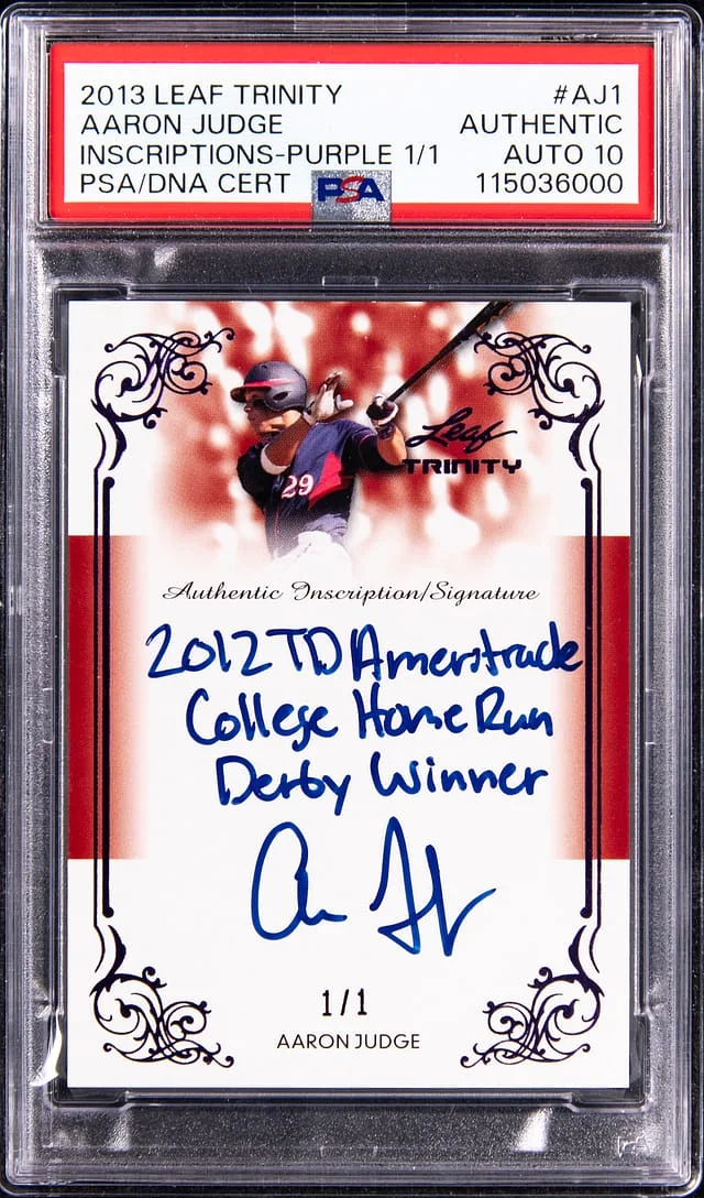 2013 Leaf Trinity Aaron Judge Inscriptions Purple #DTI-AJ1 card image