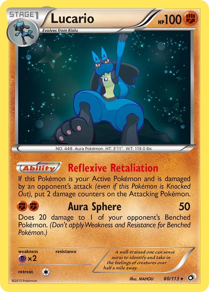 2013 Legendary Treasures Lucario #080/113 Rare Holo card image
