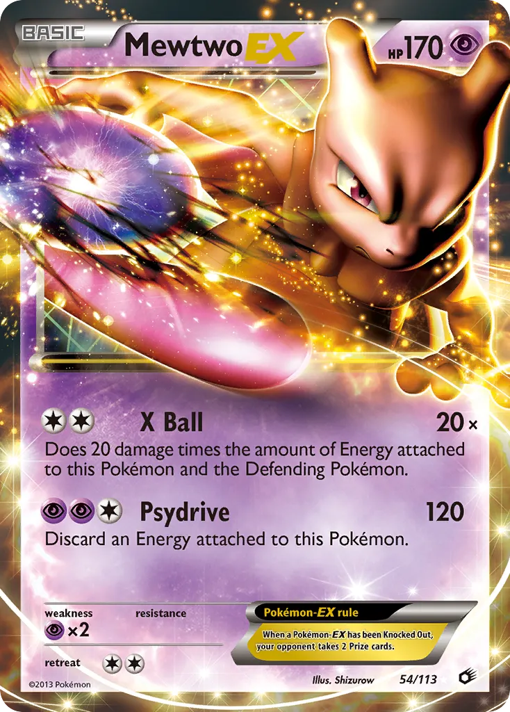2013 Legendary Treasures Mewtwo-EX #054/113 Rare Holo EX card image
