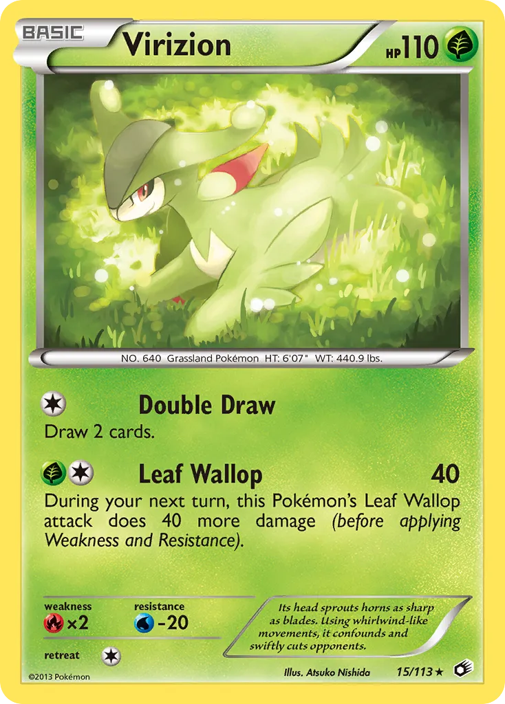 2013 Legendary Treasures Virizion #015/113 Rare Holo card image