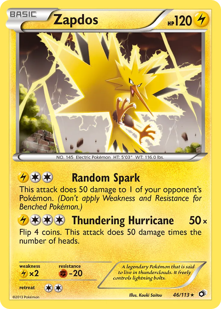 2013 Legendary Treasures Zapdos #046/113 Rare Holo card image