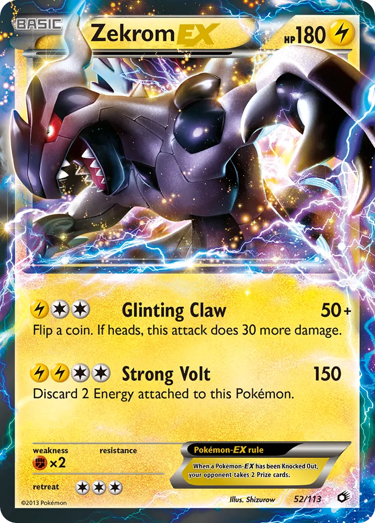 2013 Legendary Treasures Zekrom-EX #052/113 Rare Holo EX card image