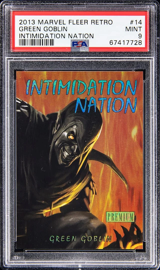 2013 Marvel Fleer Retro Intimidation Nation Green Goblin #14 card image