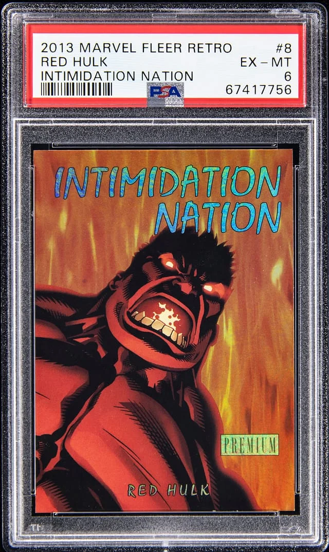 2013 Marvel Fleer Retro Intimidation Nation Red Hulk #8 card image