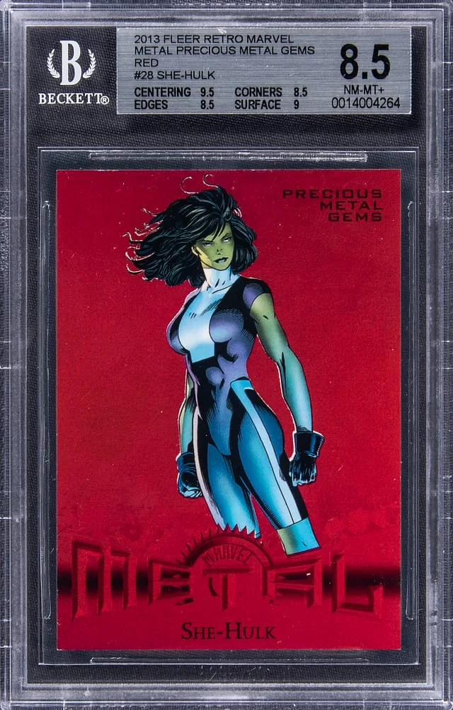 2013 Marvel Fleer Retro Metal Precious Metal Gems (PMG) Red She-Hulk #28 card image
